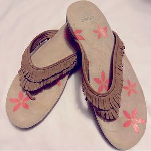 Abeo vibran fringe suede flip flops sandals shoes